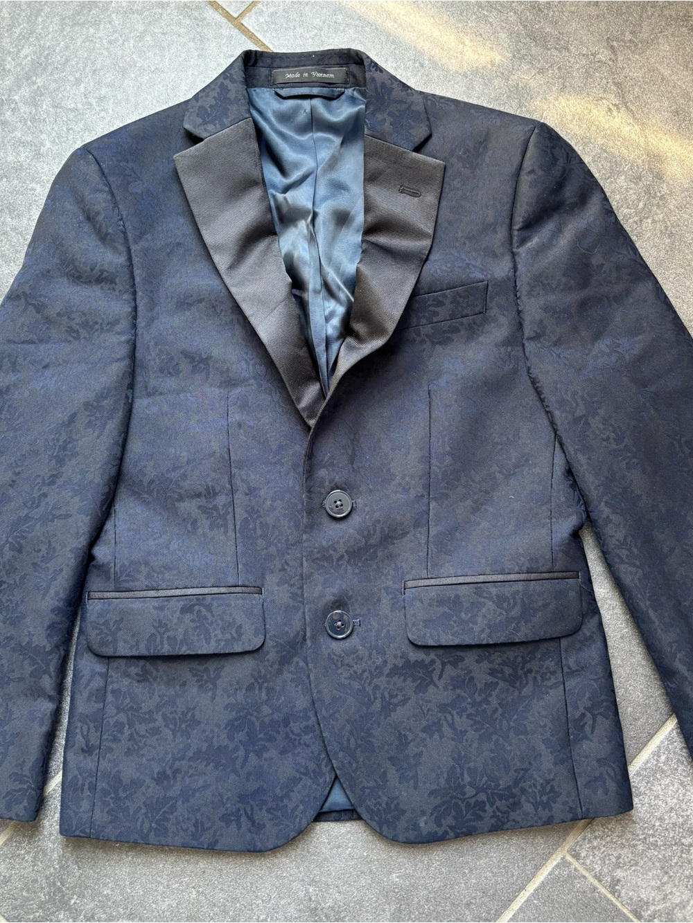 Ralph Lauren Boys Navy Brocade evening coat blazer jacket wedding Black Lapel 10